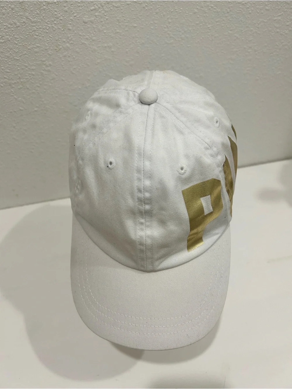 PINK Victoria's Secret  WHITE w/ GOLD LOGO Baseball Hat Snapback Cap | OSFM